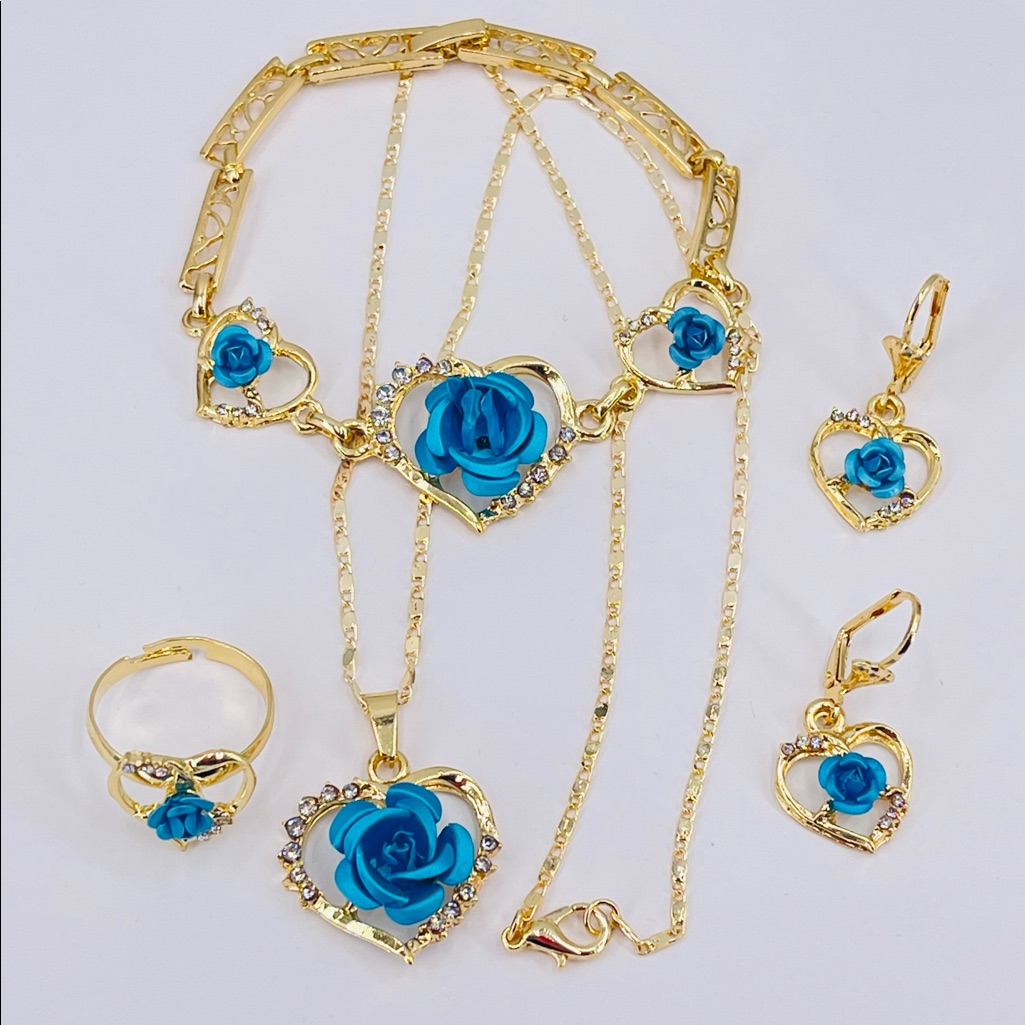 14k Gold Plated 3d Hollowed Out Rose Set